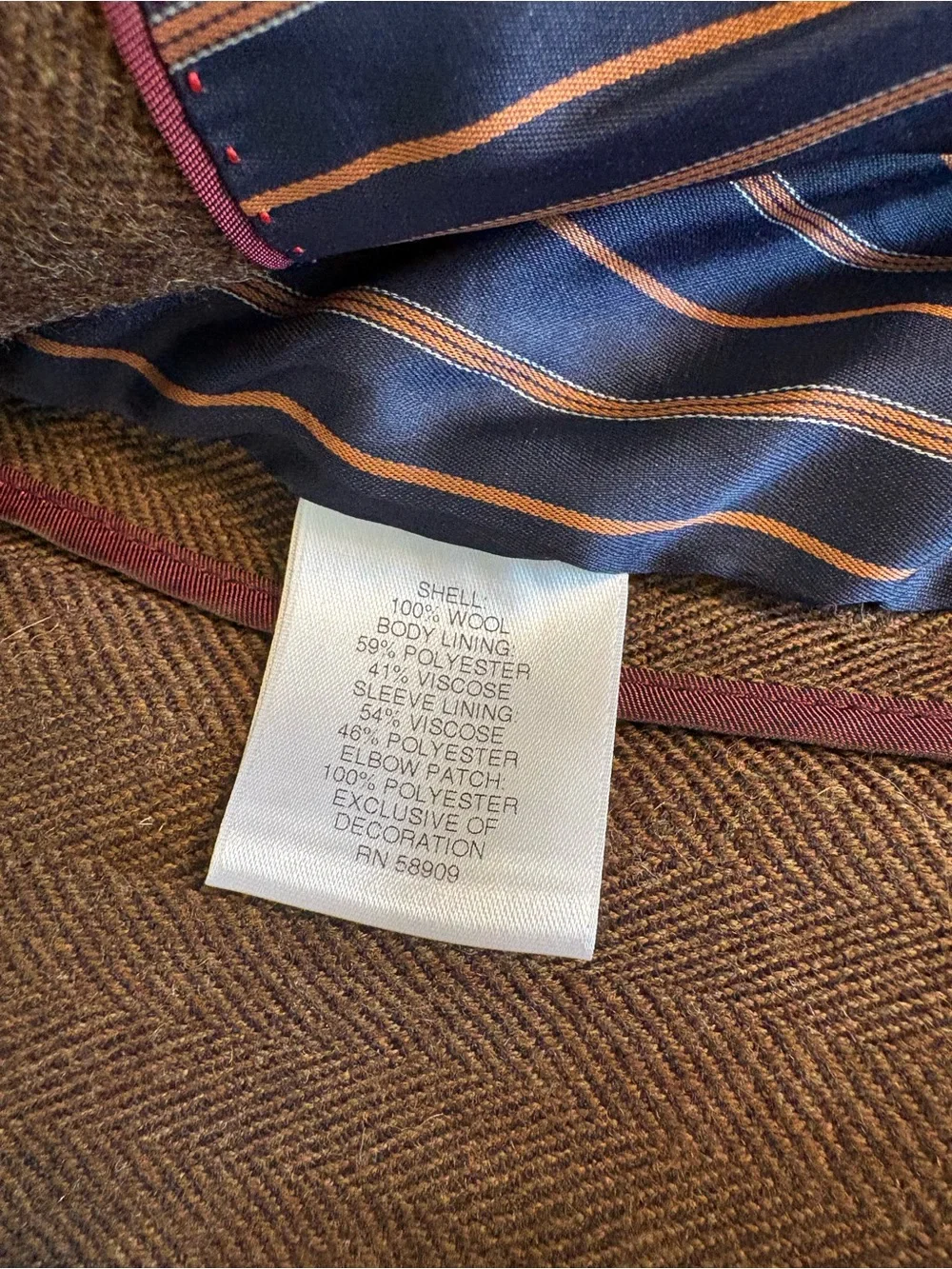 Cremieux Collection Men’s Brown Herringbone 100% Wool Tweed Blazer XXL